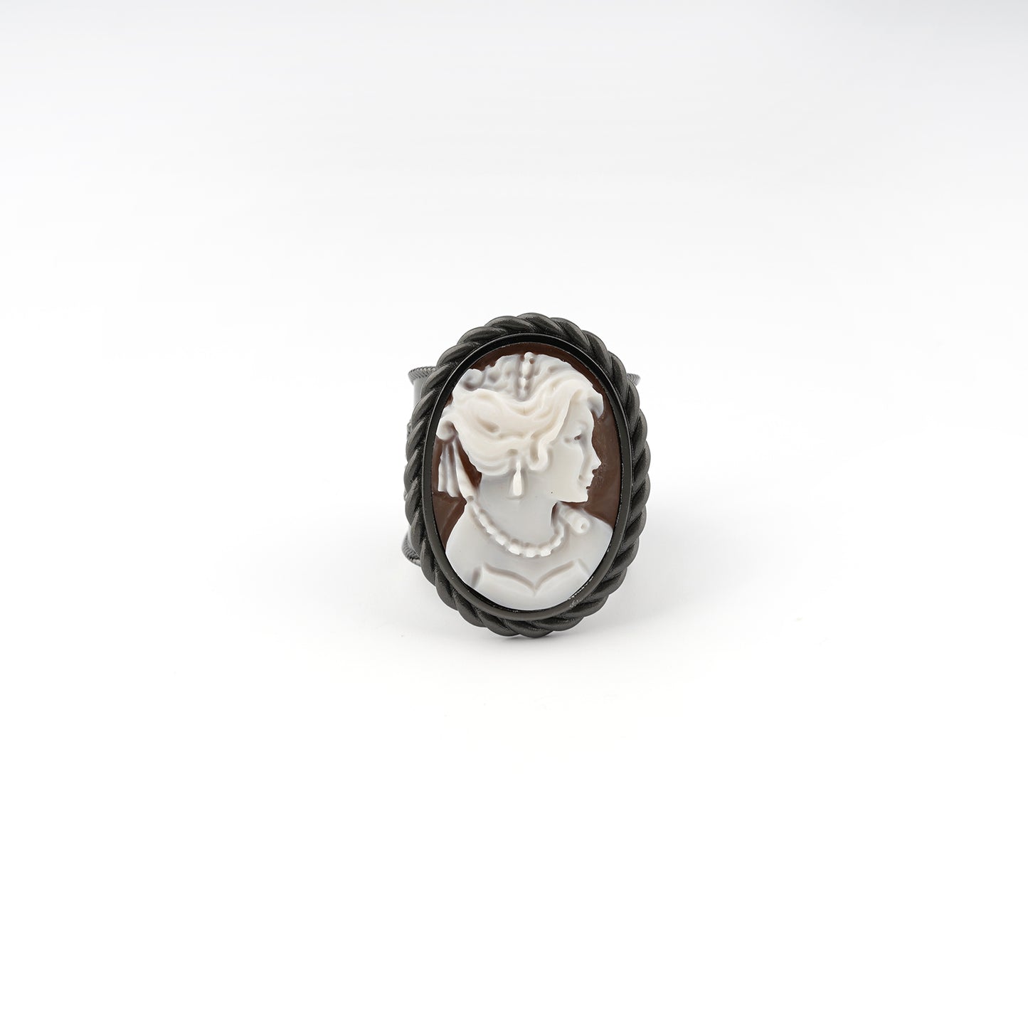 Anello-Cameo-Italiano-Raffaello-Cammeo-Profilo-Donna-Rodio-Nero