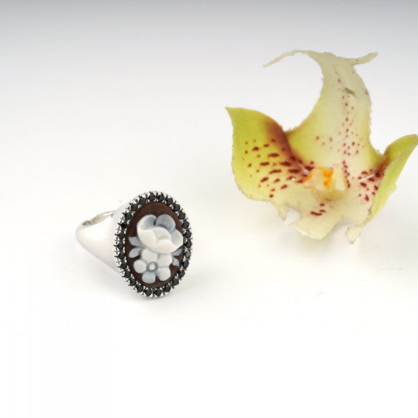 Italian Cameo Ring Sunrise Cameo Flowers
