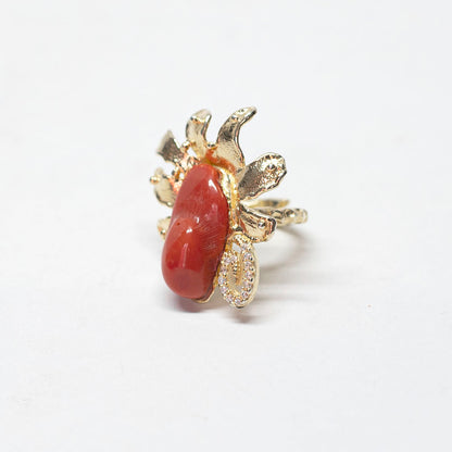 Coral and Zircon Ring