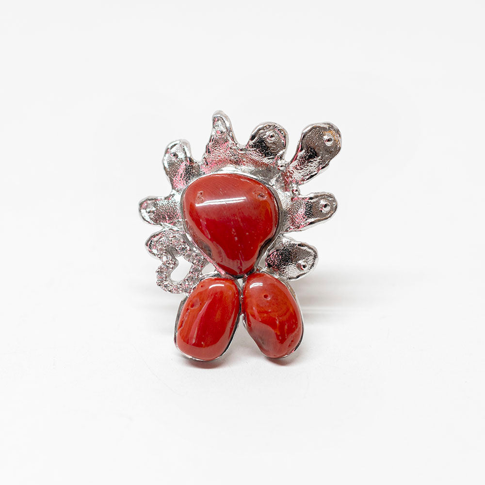 Anello in  Corallo e Zirconi