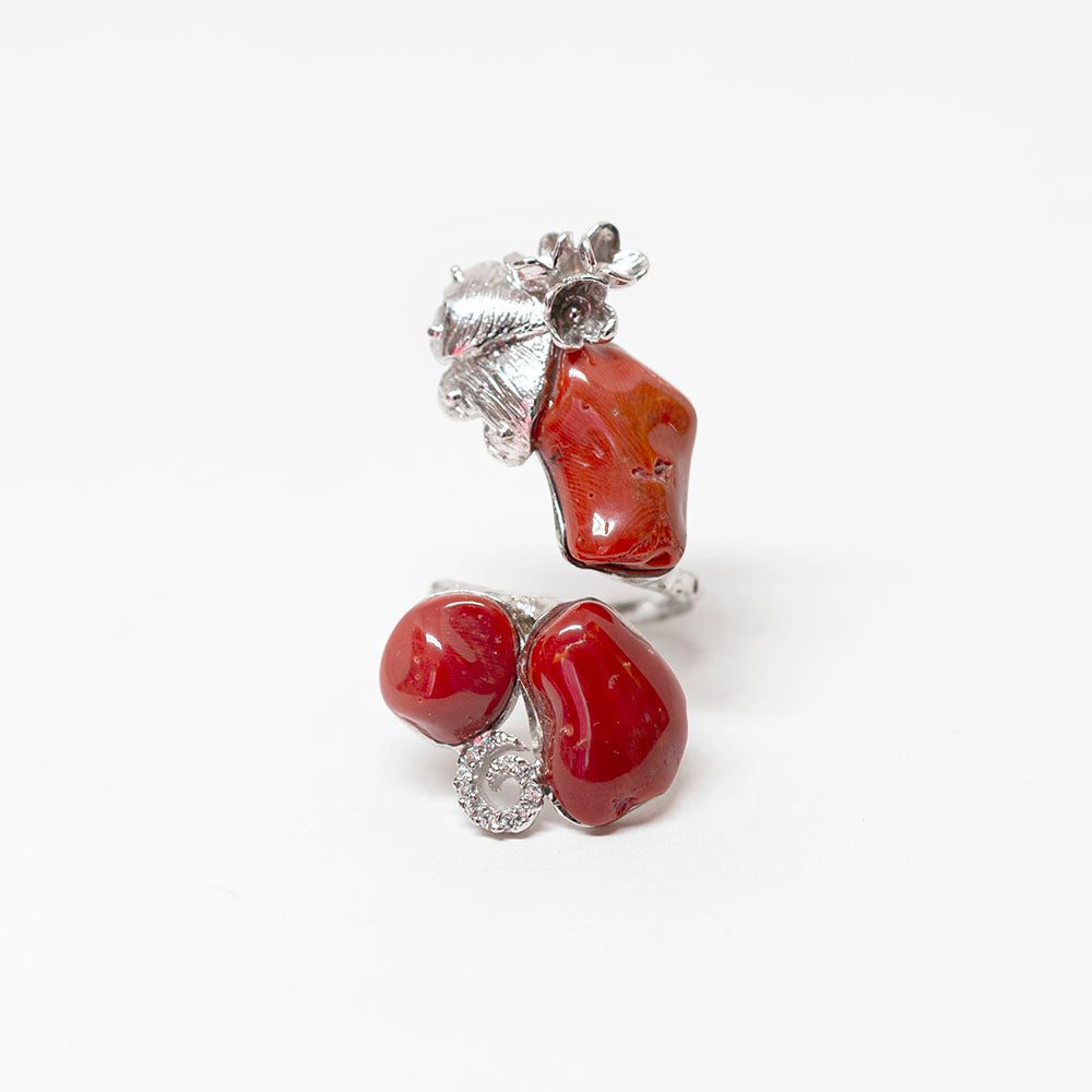 Anello in  Corallo e Zirconi