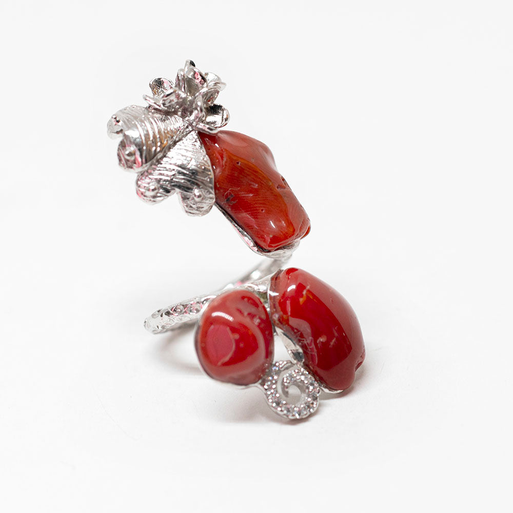 Anello in  Corallo e Zirconi