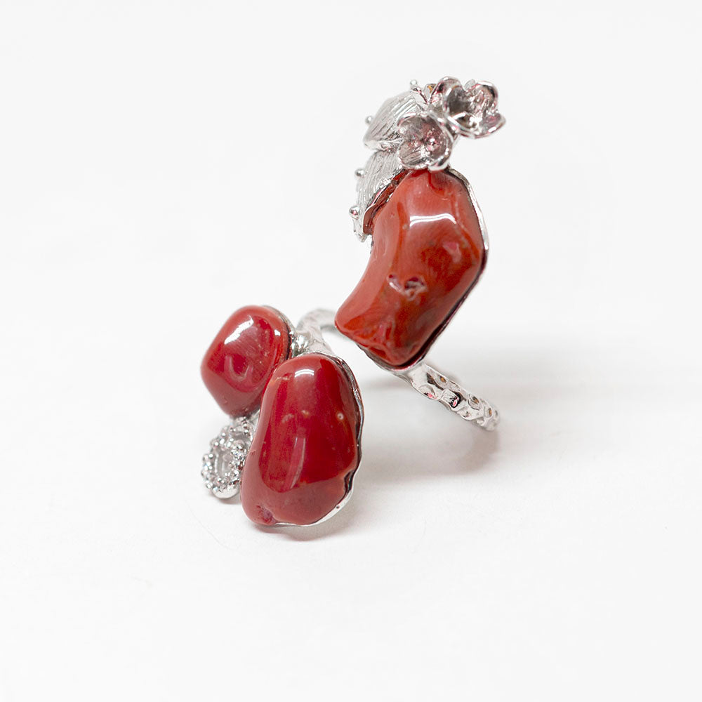 Anello in  Corallo e Zirconi