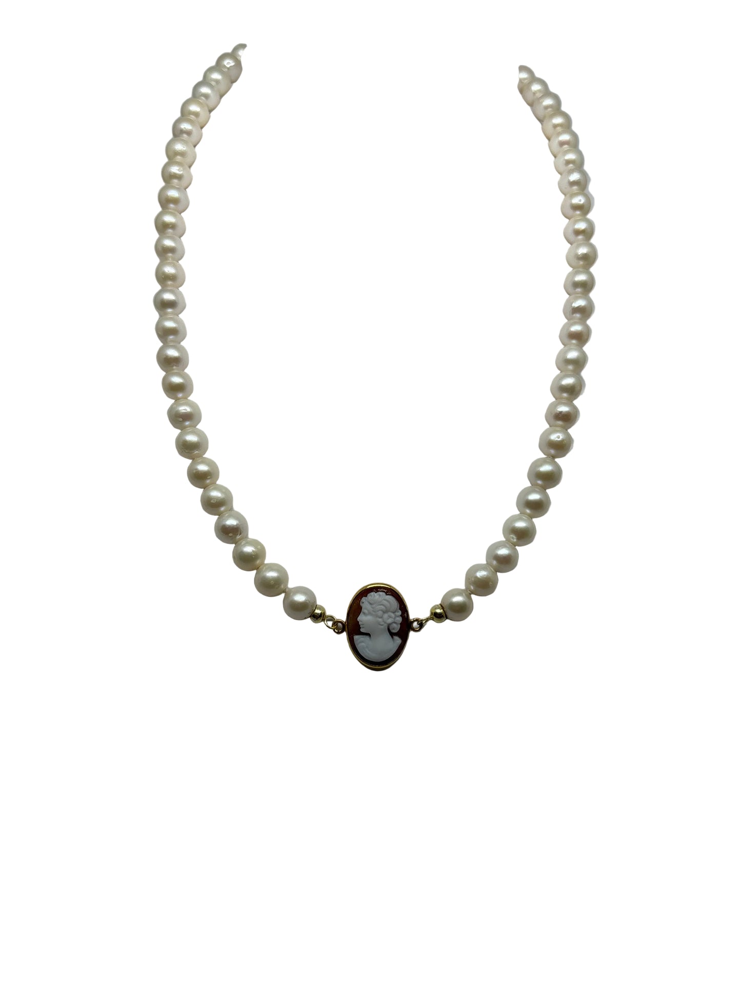 Collana in Perle e Cammeo incisione "Profilo di Donna"