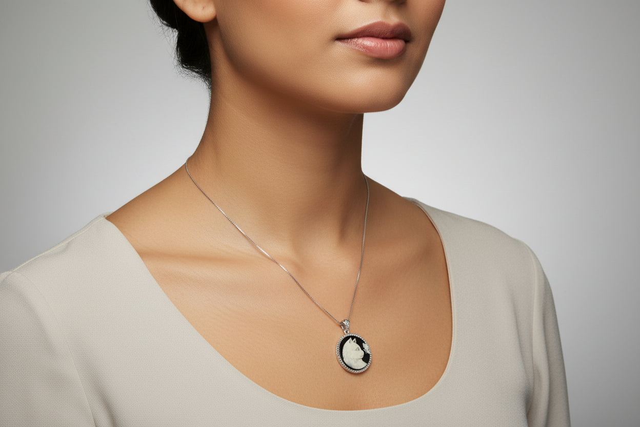 Collana in Cammeo incisione "Gatto"