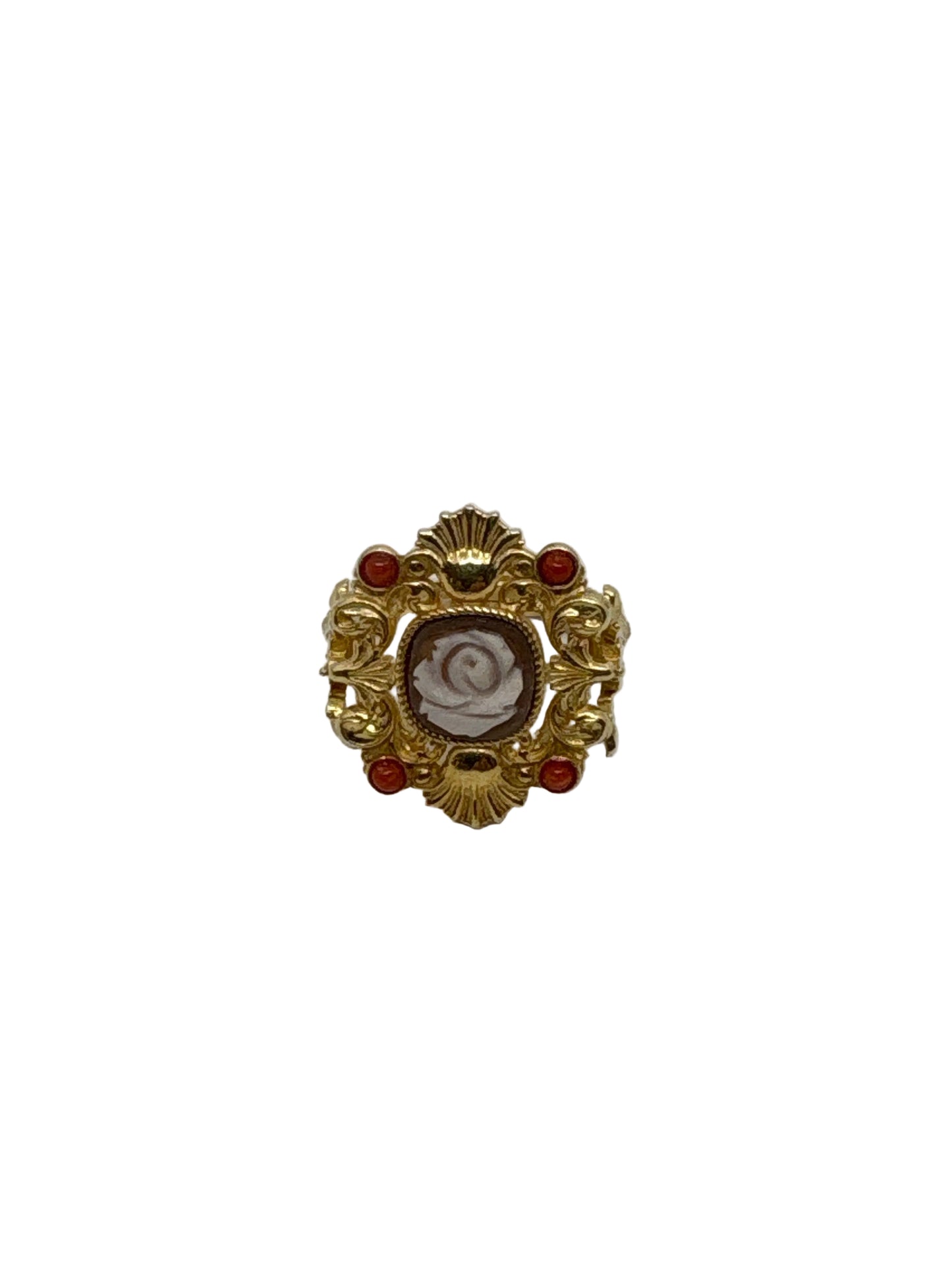 Anello in Cammeo e Corallo incisione Fiore