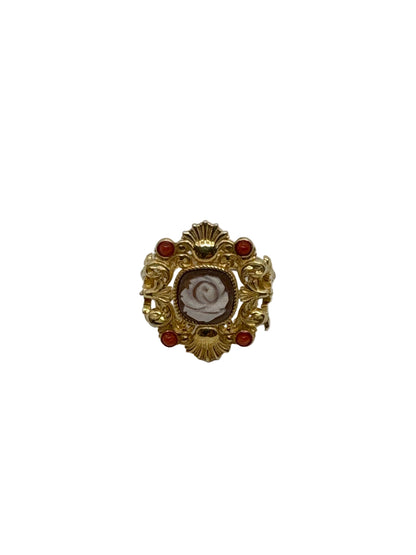 Anello in Cammeo e Corallo incisione Fiore