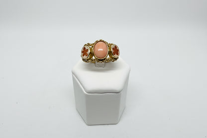 Anello in Cammeo e Corallo incisione "Fiori"