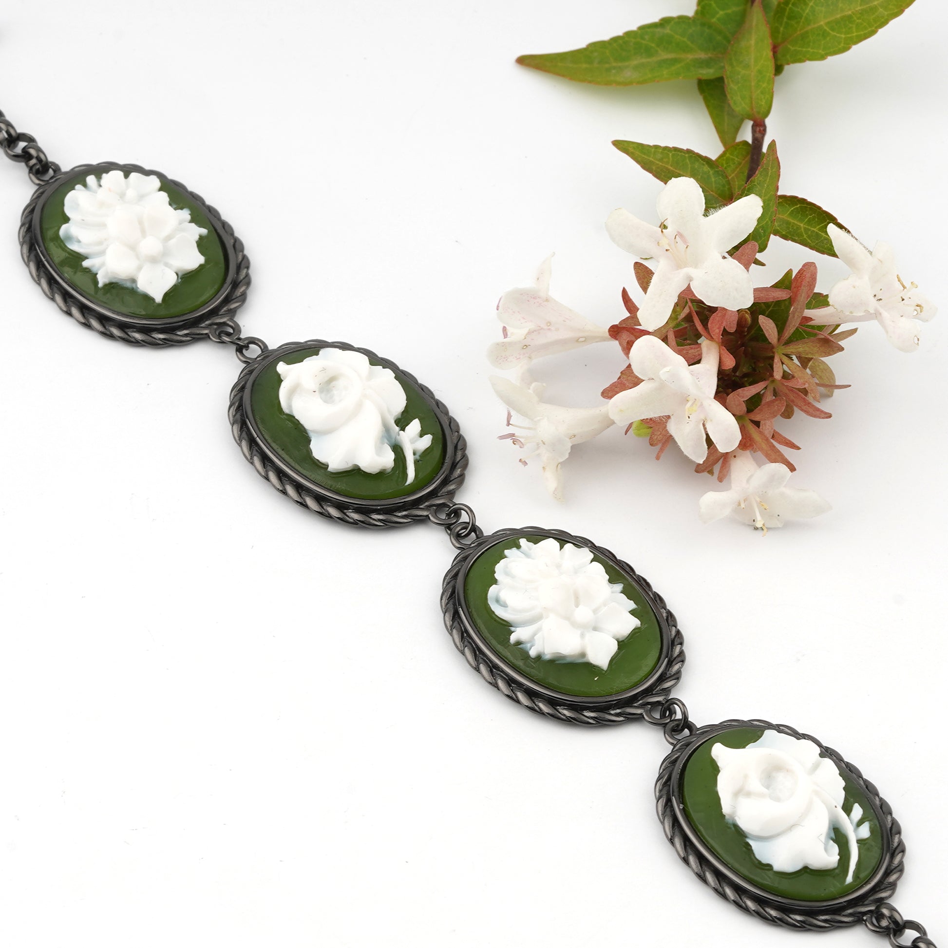 Bracciale-Cameo-Italiano-Raffaello-Cammeo-Bouquet-Rodio-Nero