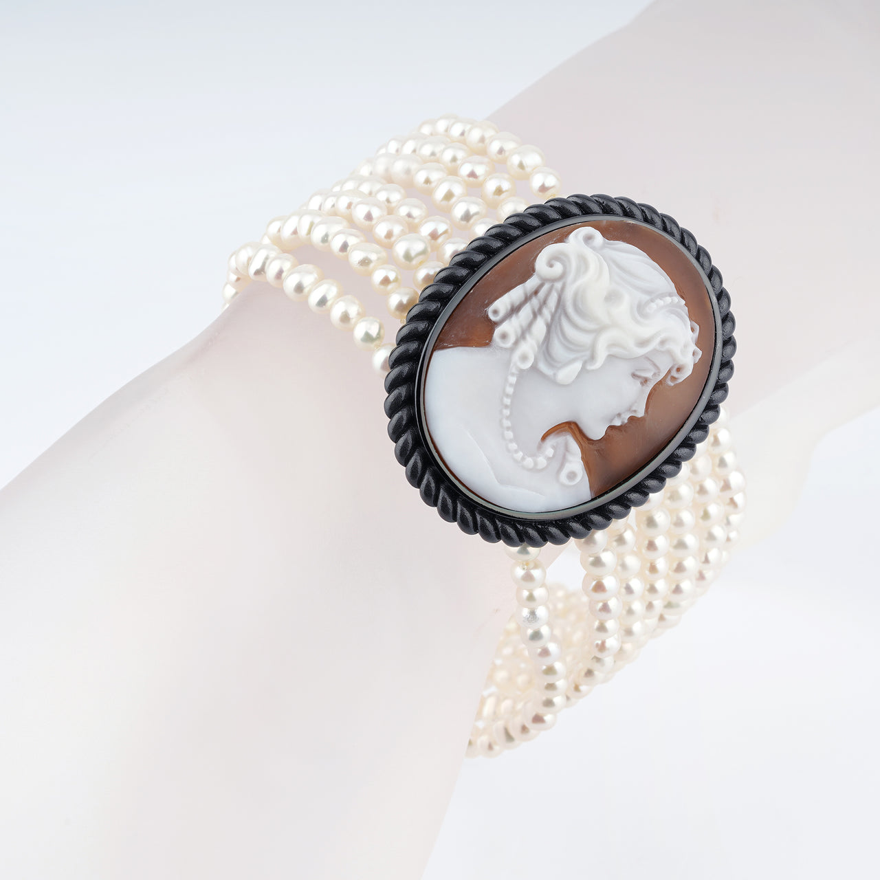 Bracciale-Cameo-Italiano-Raffaello-Cammeo-Profilo-Donna-Rodio-Nero
