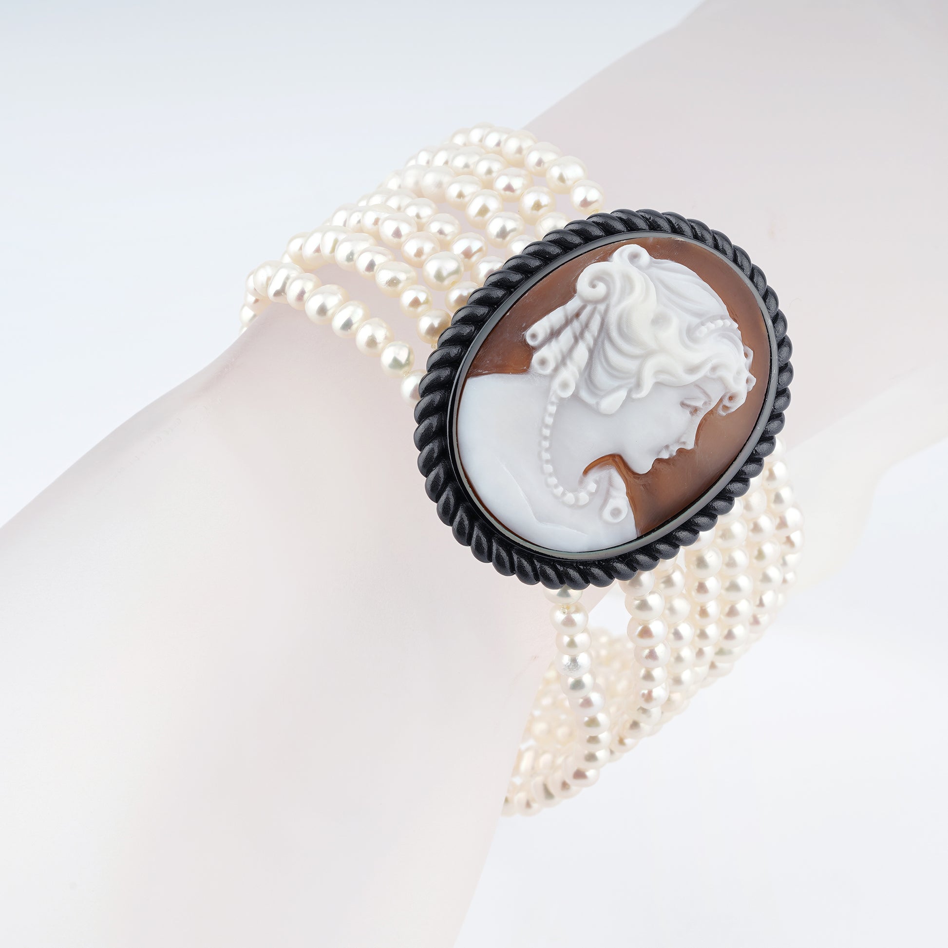 Bracciale-Cameo-Italiano-Raffaello-Cammeo-Profilo-Donna-Rodio-Nero