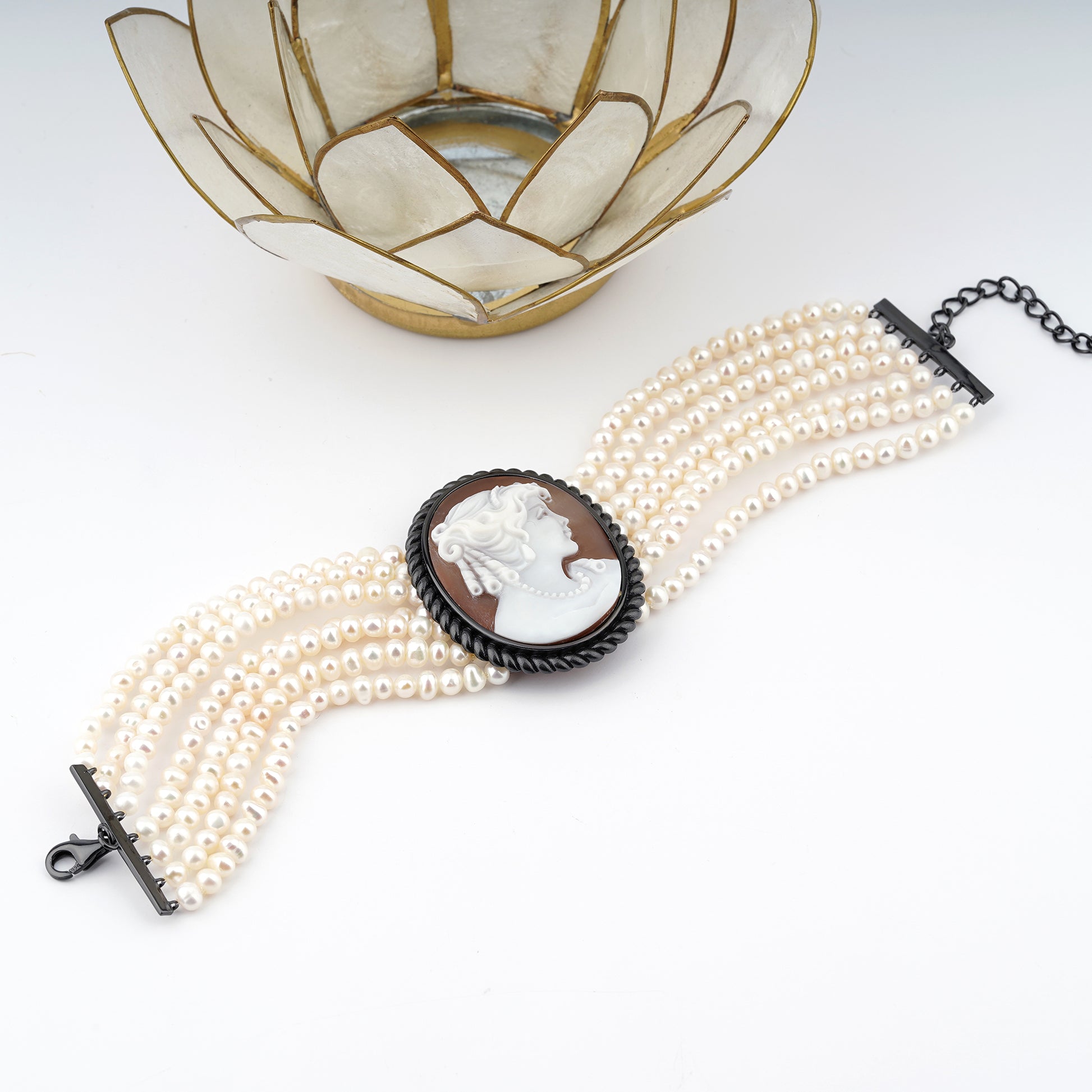 Bracciale-Cameo-Italiano-Raffaello-Cammeo-Profilo-Donna-Rodio-Nero