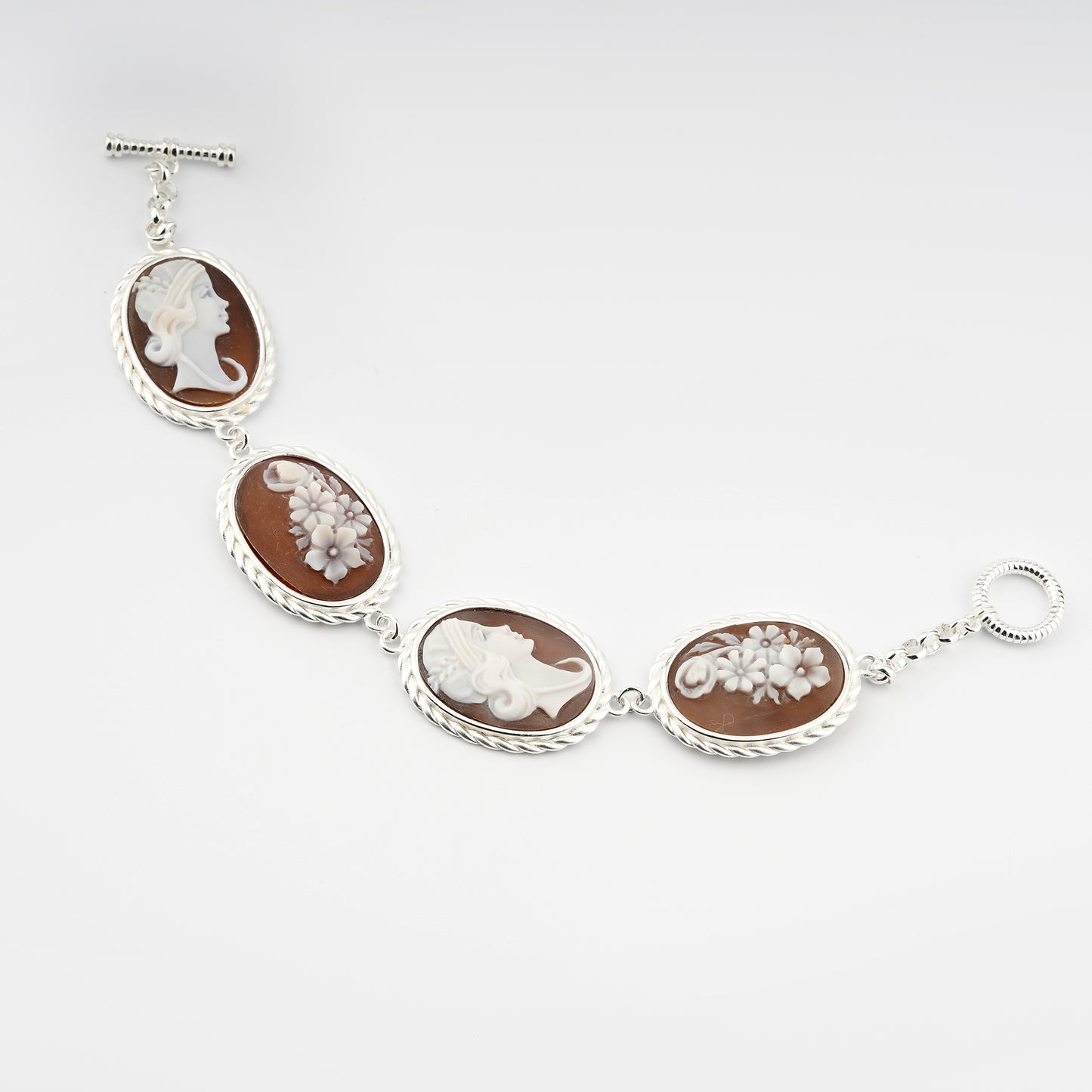 Italian Cameo Bracelet Raffaello Cameo Profile Woman with Flowers