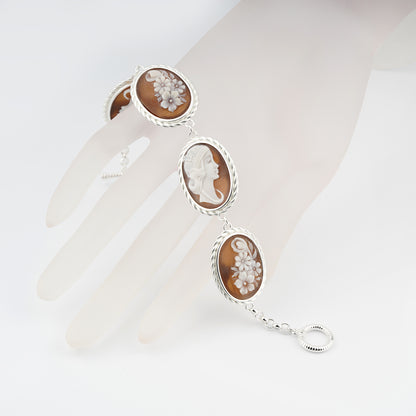 Italian Cameo Bracelet Raffaello Cameo Profile Woman with Flowers