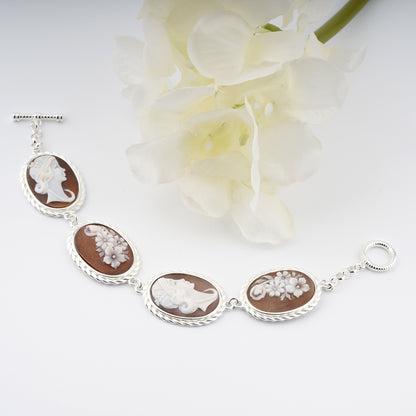 Italian Cameo Bracelet Raffaello Cameo Profile Woman with Flowers
