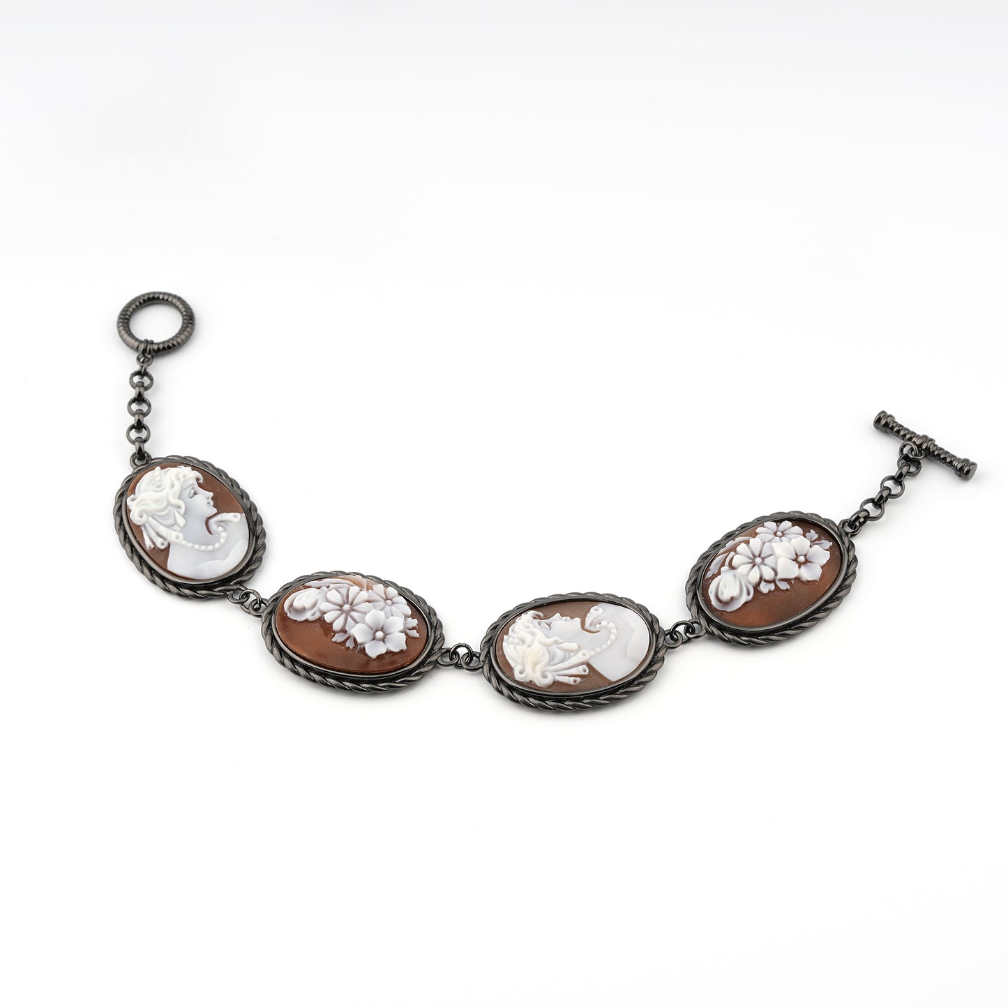 Italian Cameo Bracelet Raffaello Cameo Profile Woman with Flowers