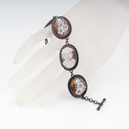 Italian Cameo Bracelet Raffaello Cameo Profile Woman with Flowers