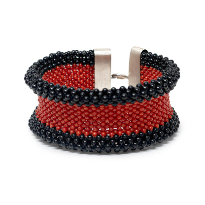 Bracciale Tessito Corallo Rosso e Onice