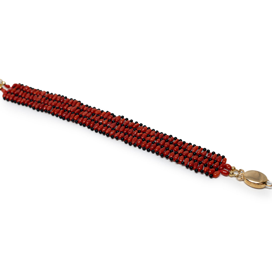 Bracciale Tessito Corallo Rosso e Onice