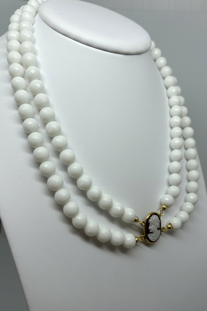 Collana in Agata e Cammeo incisione Volto di Donna