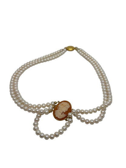 Collana in Perle e Cammeo incisione "Profilo di Donna"