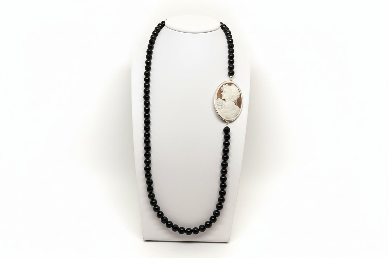 Collana in Agata e Cammeo incisione "Profilo di Donna"