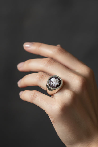 Anello in Cammeo Artistico incisione "Polpo"