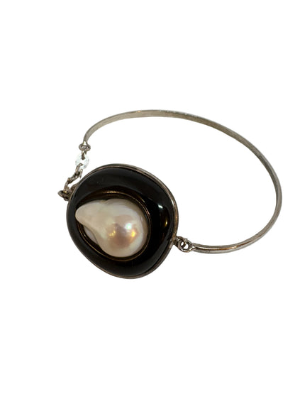 Bracciale Rigido in Agata e Perla