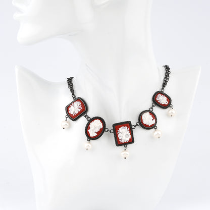 Collana-Cameo-Italiano-Raffaello-Cammeo-Fiore-Profilo-Donna-Rodio-Nero