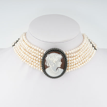 Collana-Cameo-Italiano-Raffaello-Cammeo-Profilo-Donna-Rodio-Nero