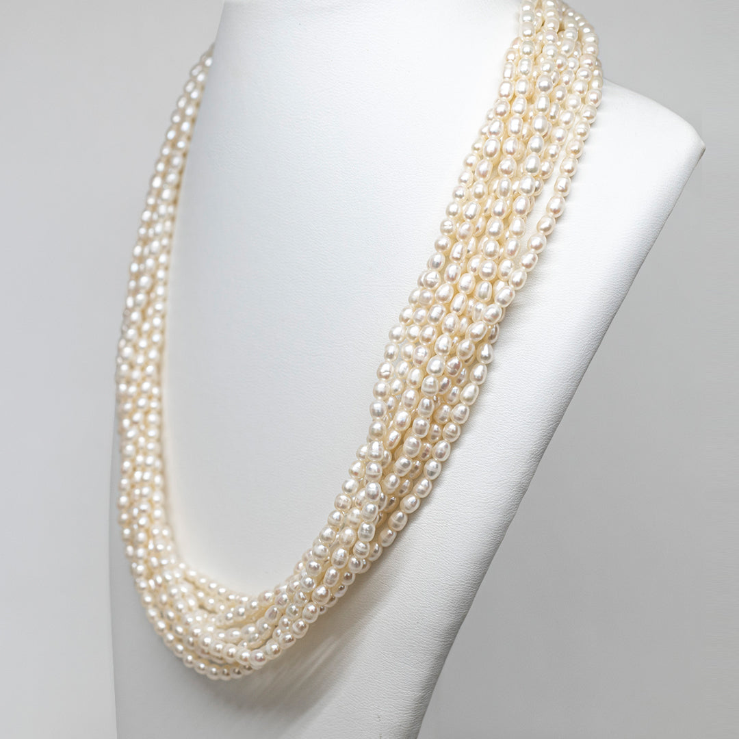 Torchon Necklace River Pearls 9 Strands