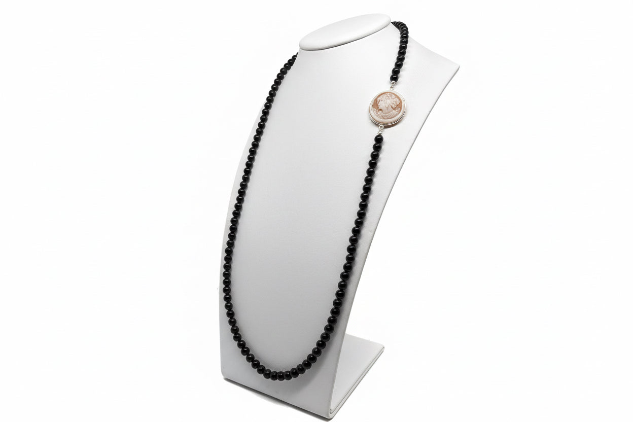 Collana in Agata e Cammeo incisione "Profilo di Donna"