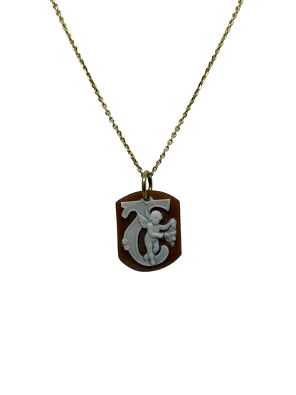 Pendente in Cammeo incisione "Lettera T"