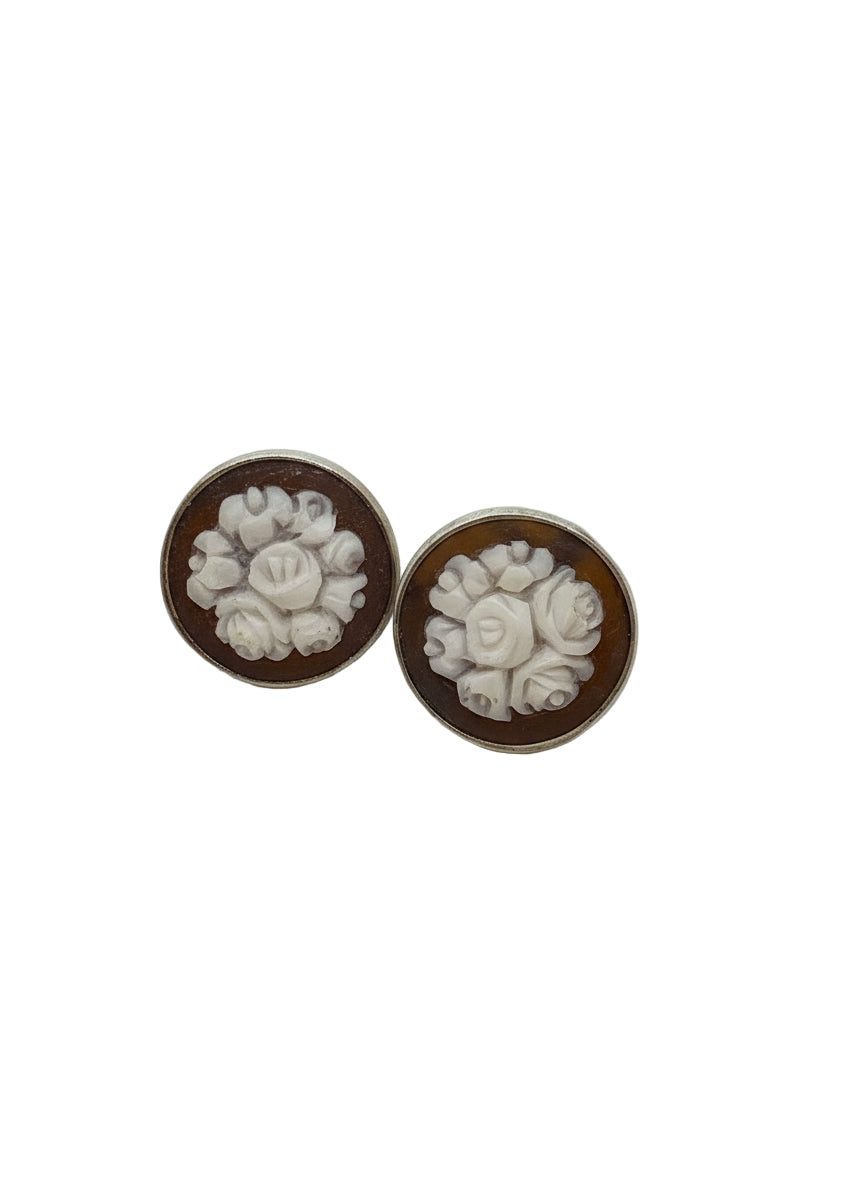 Orecchini in Cammeo Artistico incisione "Fiori"