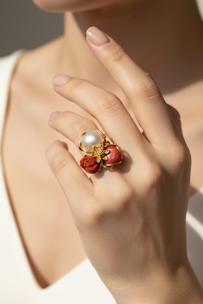 Anello in Corallo e Perla