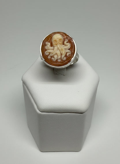Anello in Cammeo Artistico incisione "Polpo"