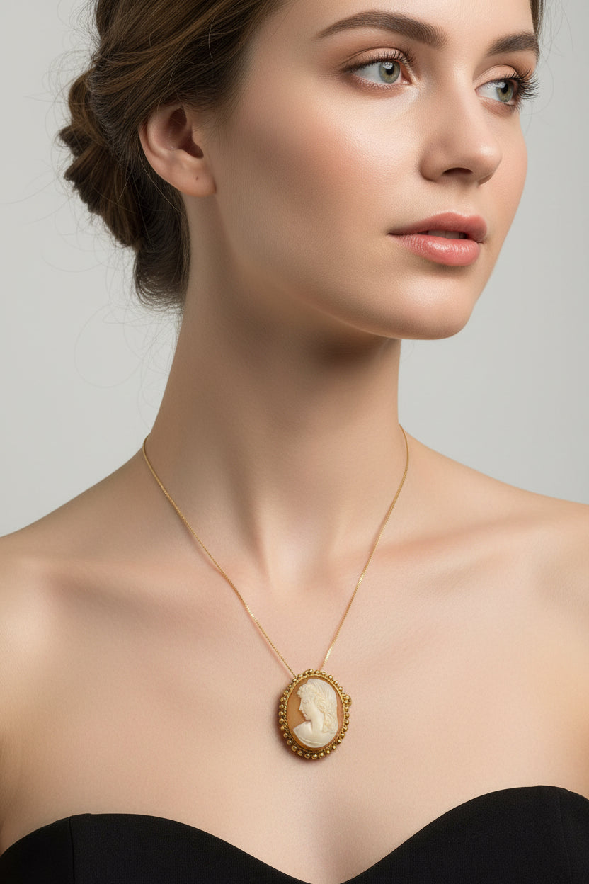 Spilla Pendente in Cammeo incisione "Profilo di Donna"