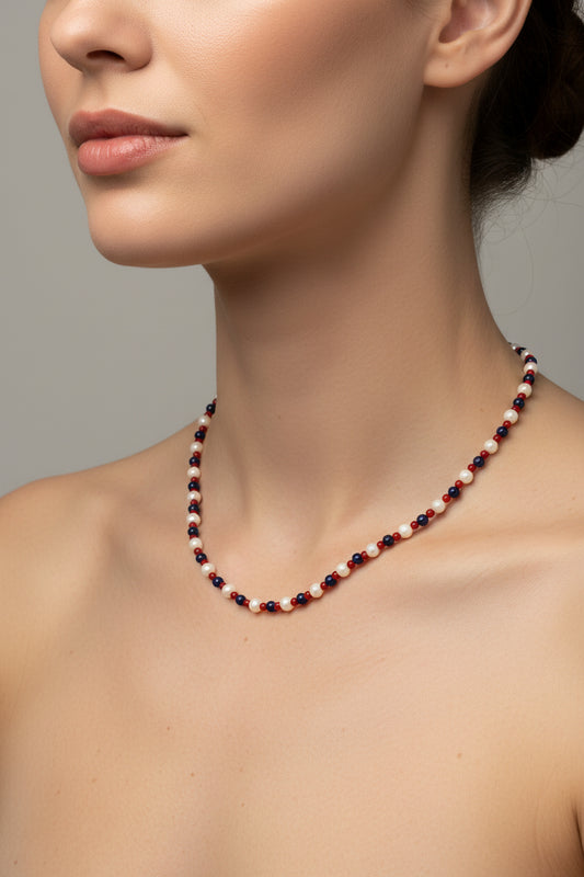 Collana in Corallo Rosso, Corallo Bianco e Lapis