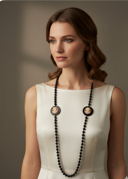 Collana in Agata e Cammeo incisione "Profilo di Donna"