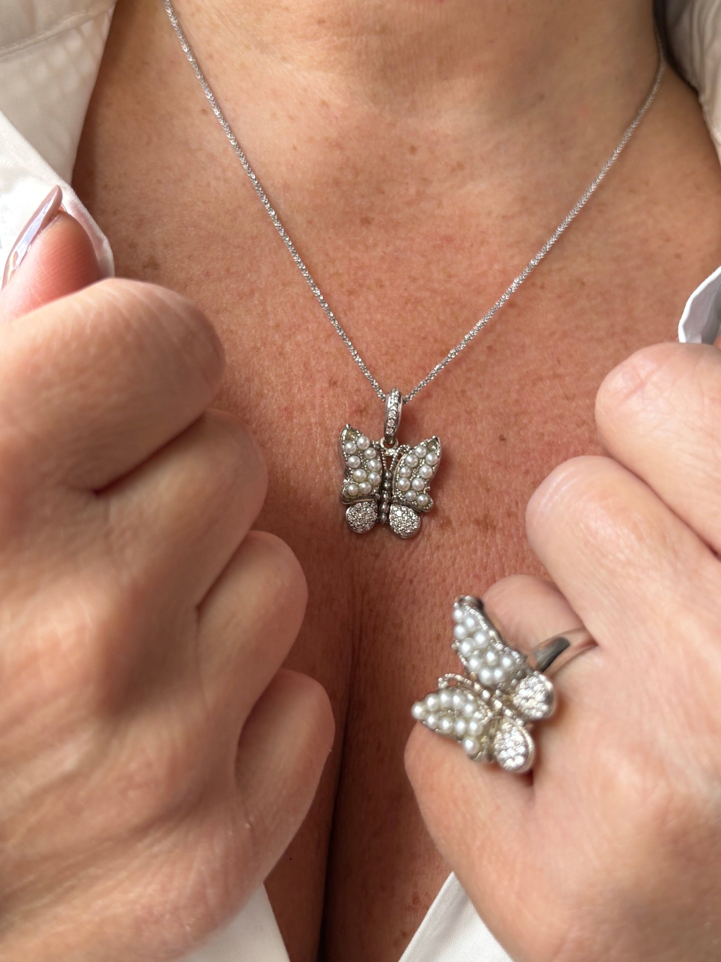 Pendente con Farfalla Argento e Perline