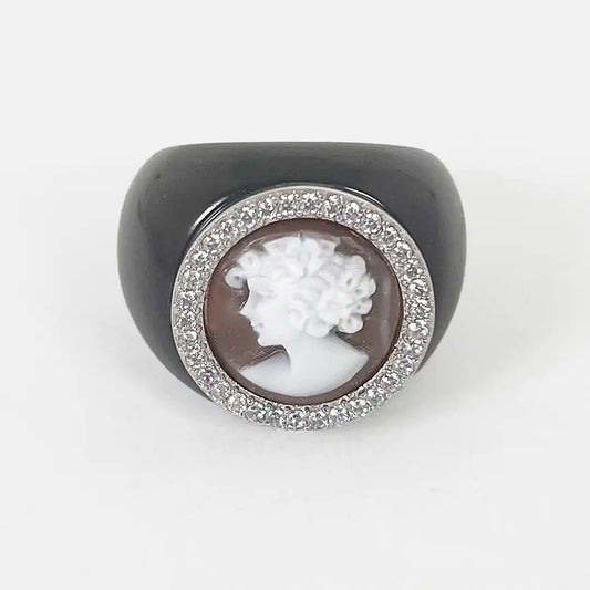 Anello con Cammeo e Zirconi Profilo Donna