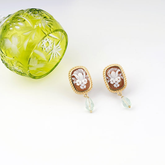 Orecchini-Cameo-Italiano-Raffaello-Cammeo-Bouquet-Oro-