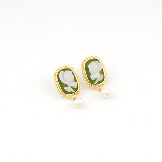 Italian Cameo Earrings Raffaello Pink Cameo