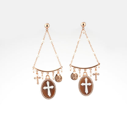 Italian Cameo Earrings Sacred Cameo Cross