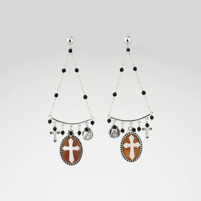 Italian Cameo Earrings Sacred Cameo Cross