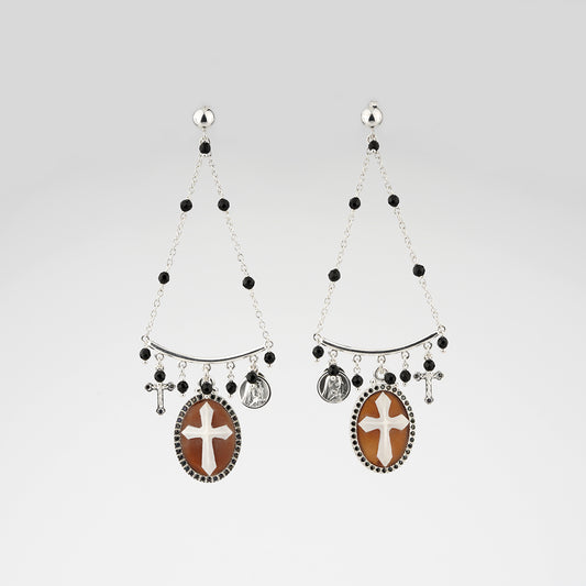 Italian Cameo Earrings Sacred Cameo Cross