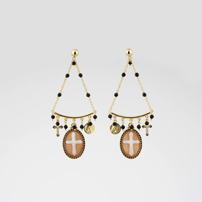 Italian Cameo Earrings Sacred Cameo Cross