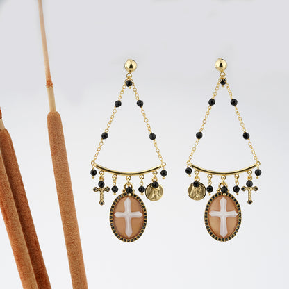 Italian Cameo Earrings Sacred Cameo Cross