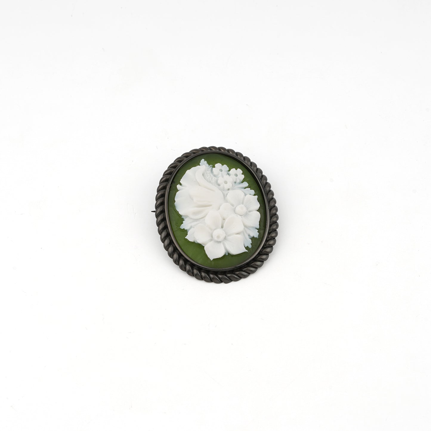 Spilla-Pendente-Cameo-Italiano-Raffaello-Cammeo-Bouquet-Rodio-Nero