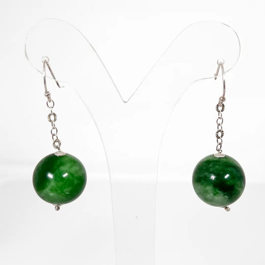 Fantasy Silver Earrings with Green Agate
